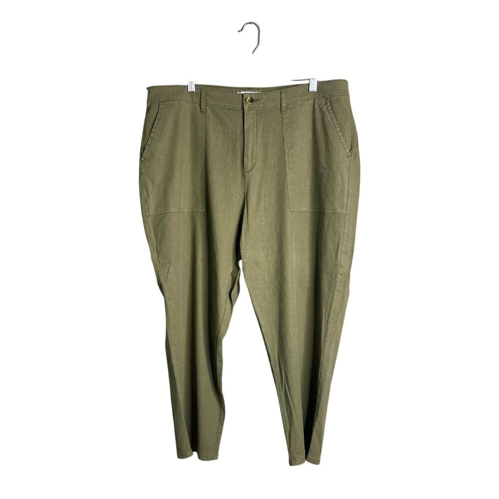Lila Ryan Stretch Linen Pants Women's 18W Green Martina Straight Capri Ankle NWT